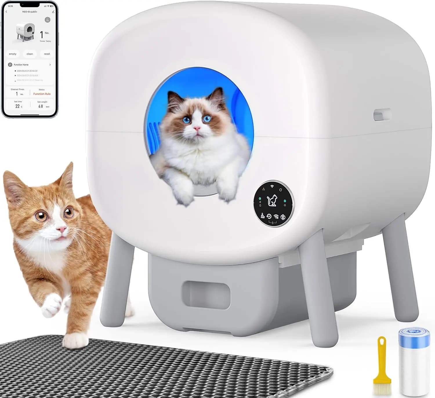Lettiera per Gatti Smart Extra Large, Automatica e Autopulente con Controllo degli Odori, Facile da Pulire, Accessori per Animali Domestici in Plastica