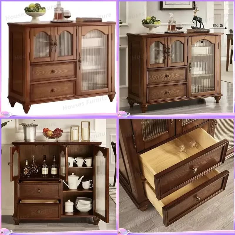 Retro Wooden Shoe Cabinet Entryway Storage Bench Living Room Sideboard Console Table with Shelves Organizer Furniture for