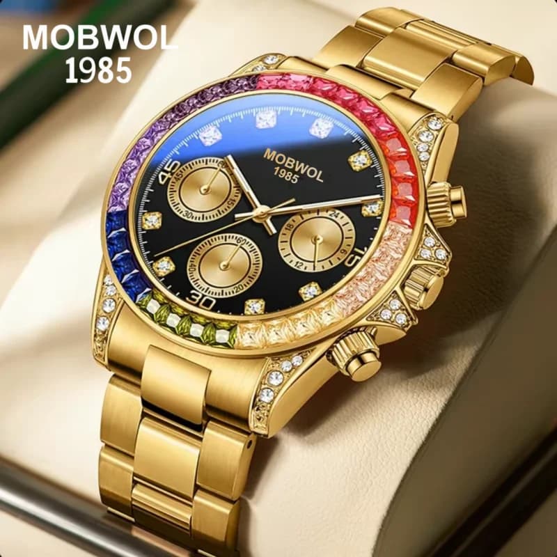 Nuovo Orologio da Uomo MOBWOL di Alta Gamma, Lussuoso e Unico con Illuminazione Notturna, Design alla Moda con Cinturino in Acciaio, Orologio al Quarzo da Uomo