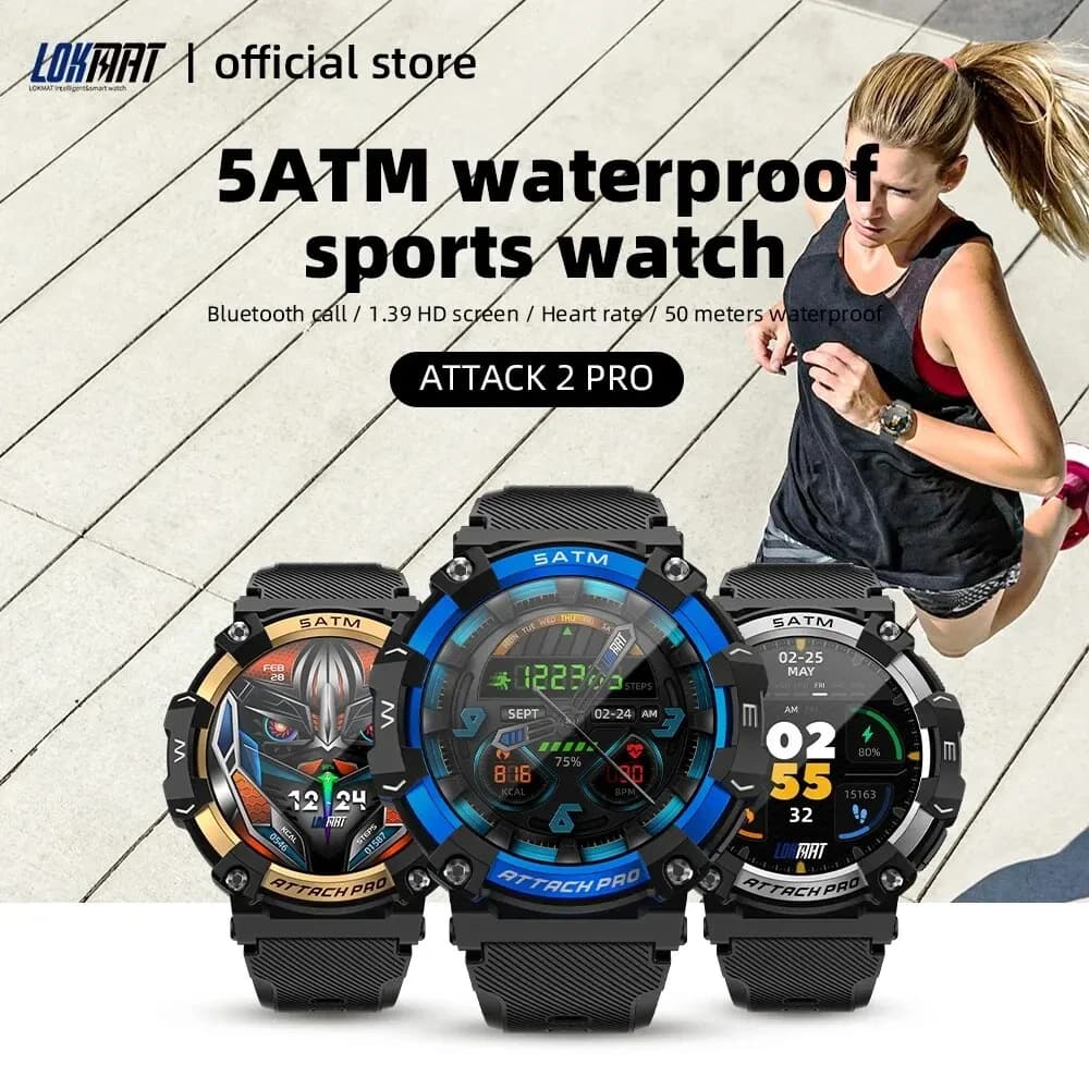 LOKMAT ATTACK 2 PRO Smart Watch Fitness Sport all'aria aperta Monitoraggio della salute Compatibile con orologi Android IOS per uomini e donne
