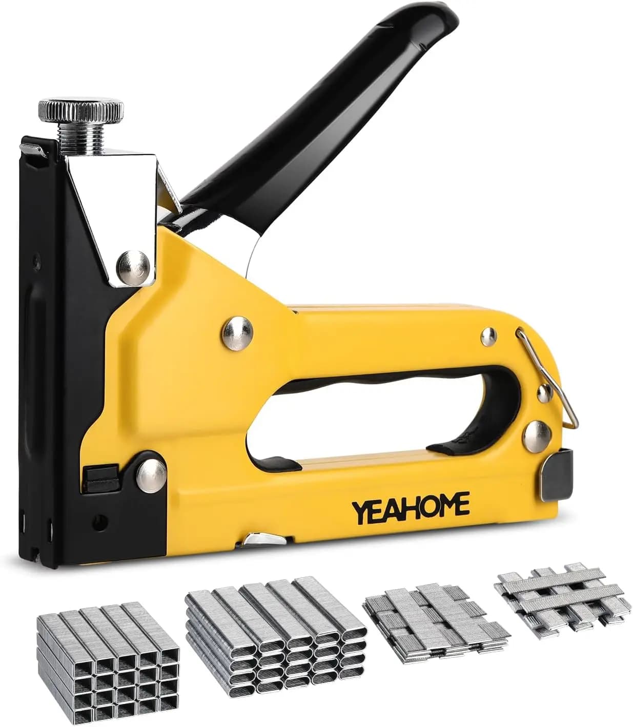 Heavy Duty Upholstery Staple Gun, 4-in-1 Manual Stapler with 4000 Staples, Power Adjustment for Wood, Crafts, Carpentry