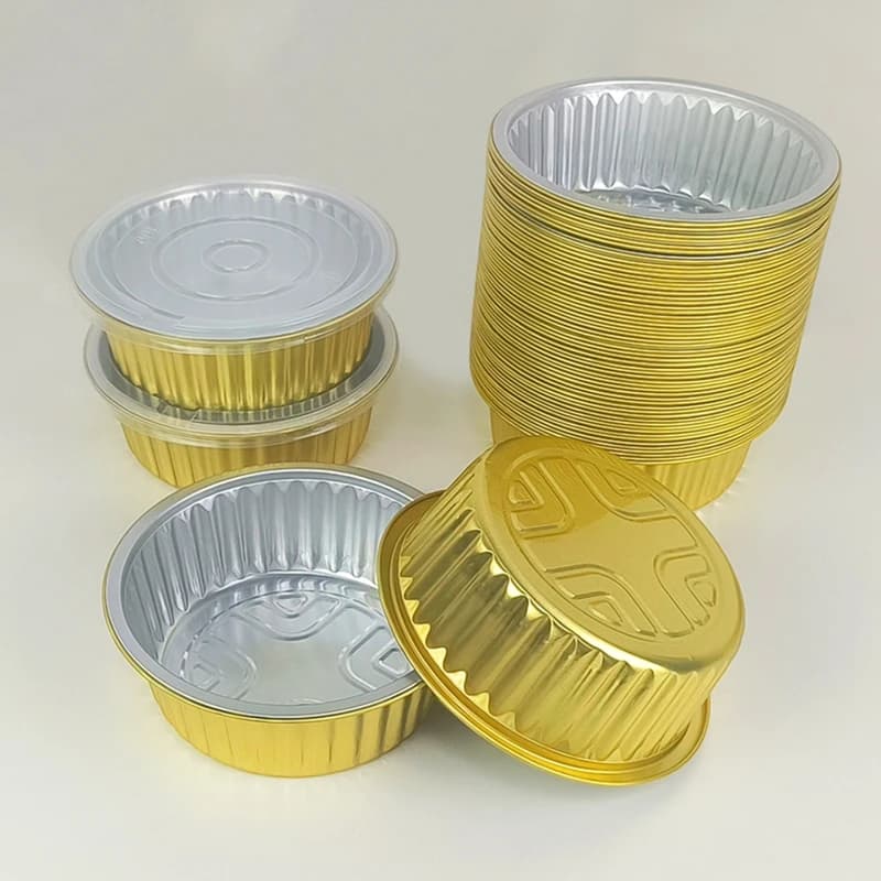 Confezione da 10 Contenitori Rotondi in Alluminio Dorato da 800ml, Vaschette Monouso Resistenti al Calore per Asporto, Scatole Robuste per Catering e Preparazione Pasti