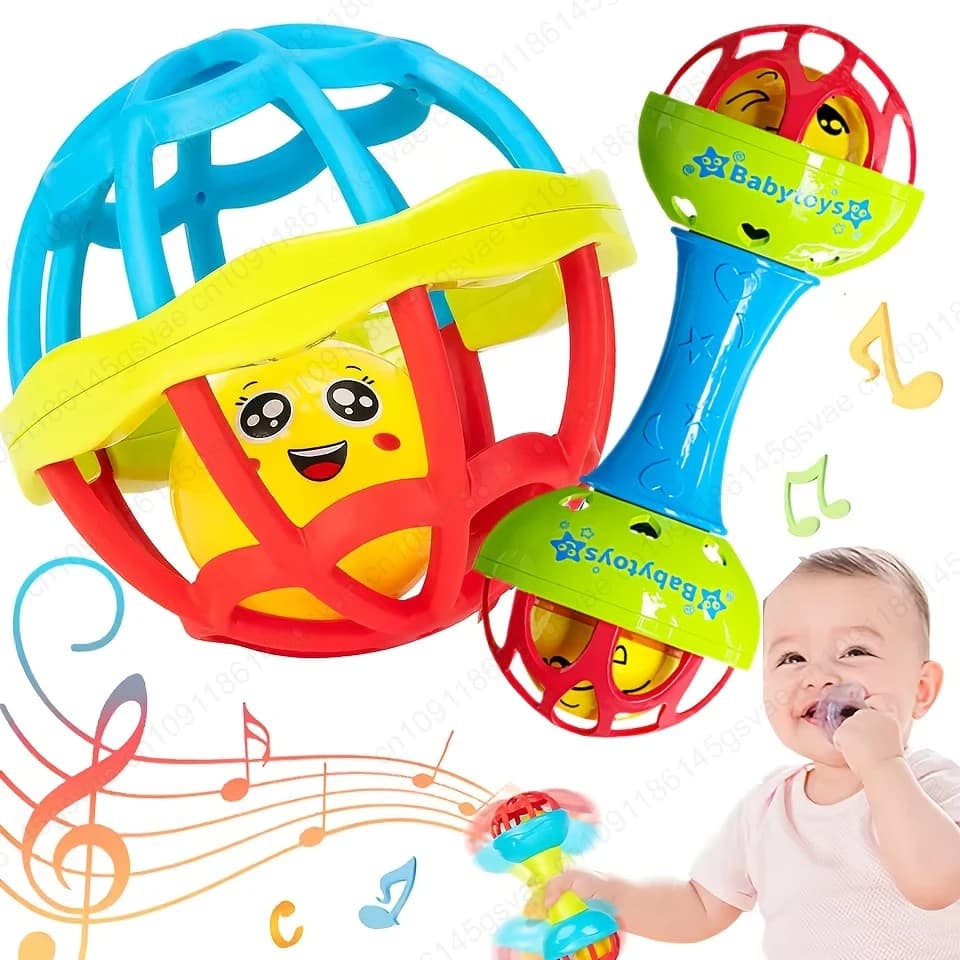 Set di 2 Sonagli per Neonati 0-12 Mesi, Giocattoli Educativi Sensoriali, Regalo per Neonati Maschi e Femmine