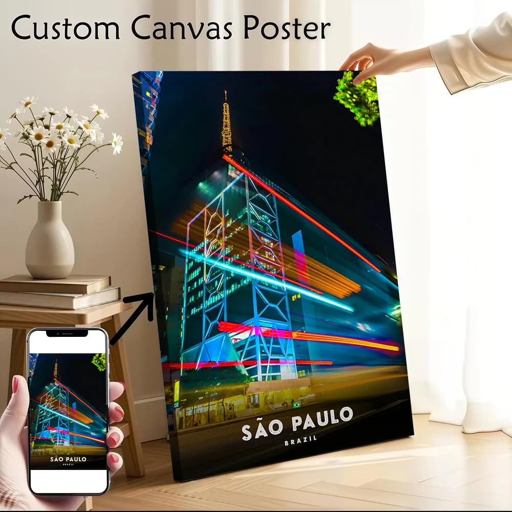 Poster di San Paolo notturno con strisce luminose, stampa personalizzabile su tela per quadri, decorazioni murali per camera da letto