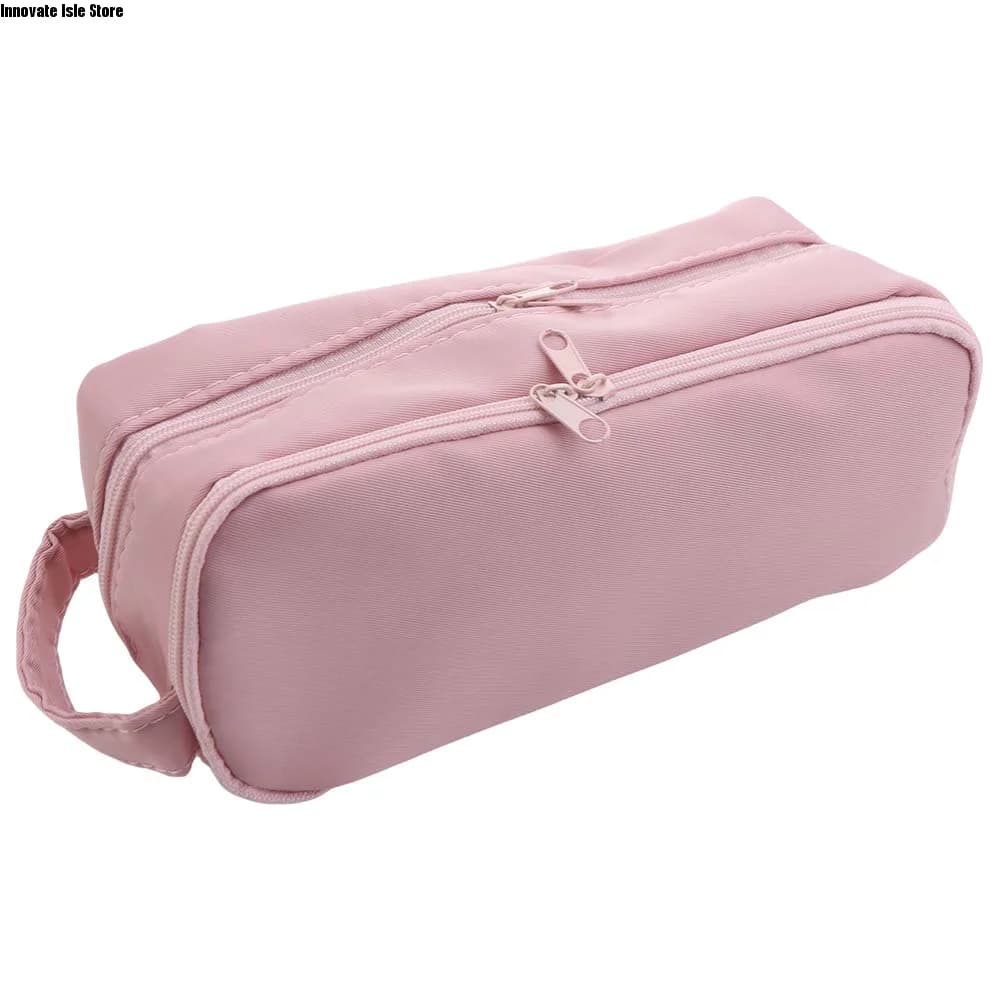 Pink Cloth Korean Pink Stationery Bag Desktop Storage Cosmetics Card Pen Multilayer Pencil Case Ins Style Large Capacity