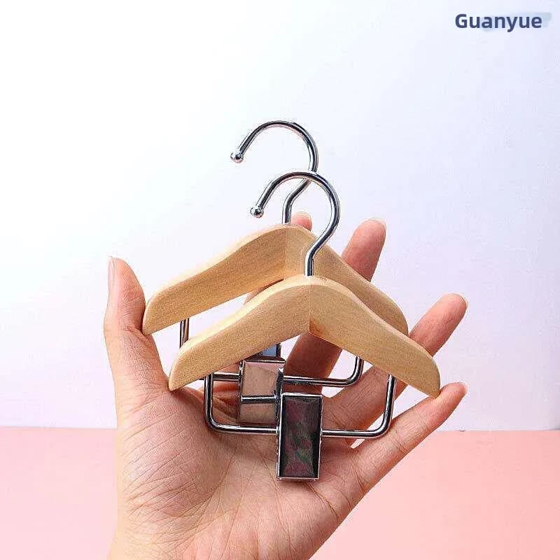 Wooden Clothes Hanger with Pants Clip Small Size Clothing Support Display Rack Infant Overall Set Hanger Children