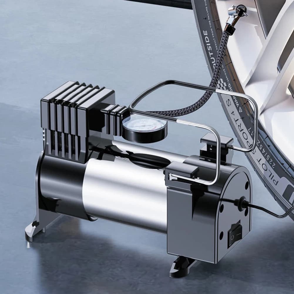 12V Electric Tire Inflator Cylinder Power System Car Tire Pump Heavy Duty Deluxe Portable Metal Air Compressor Car Tyre Inflator