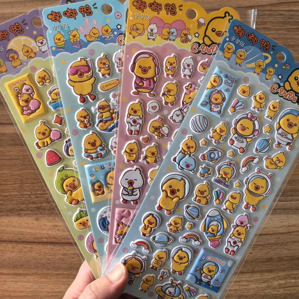 4 fogli di adesivi 3D Cute Dudu Duck - Adesivi a bolle di cartone animato per artigianato, quaderni e decorazioni per bambini Negozio AnimeWorlds