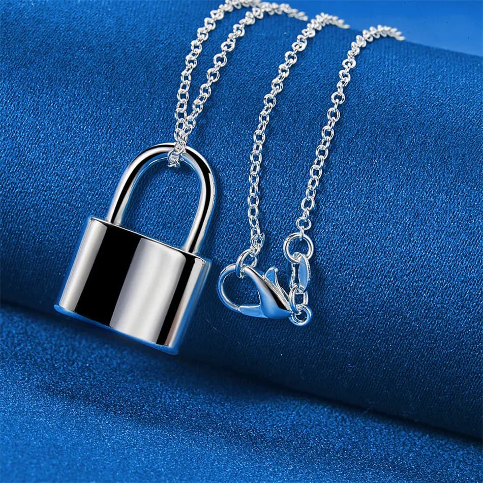 925 sterling silver 16-30 inch exquisite lock pendant necklace for women's fashion wedding gifts and jewelry