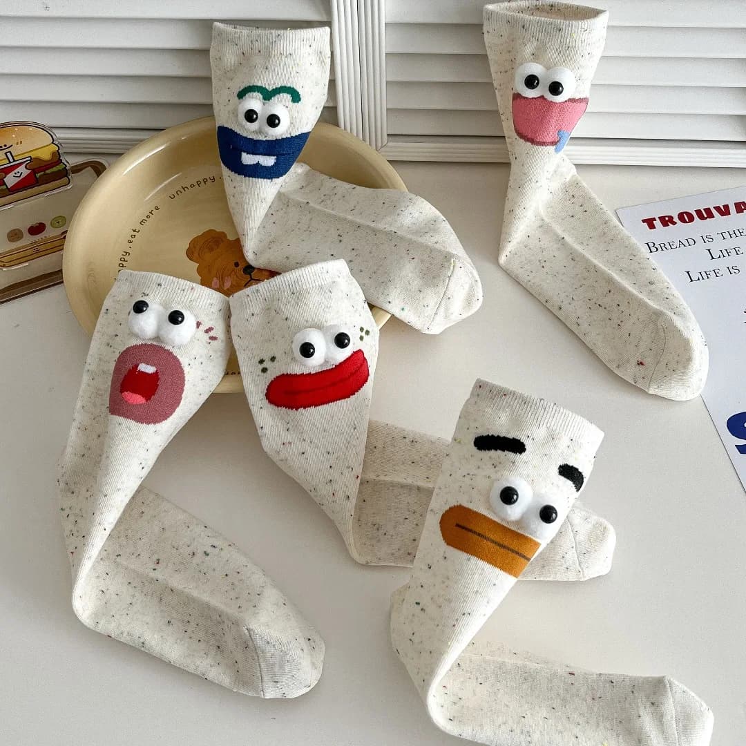 Funny Expression Women's Socks Spring Summer School Students Wearing Cute Cartoon Big Eyes Men Socks Friends Birthday Gifts