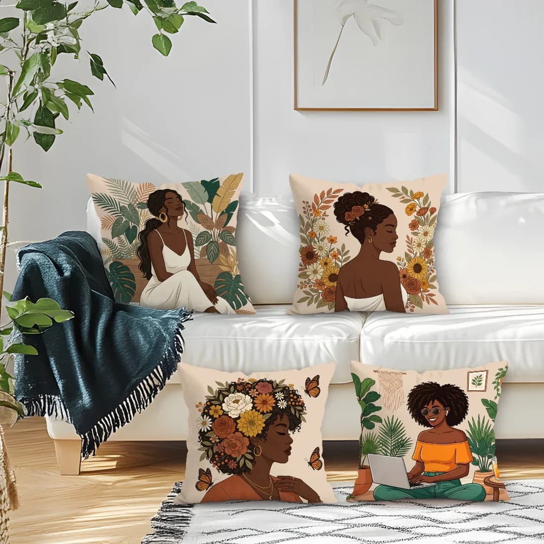 Set di 4 Copricuscini Boho in Peluche, Stampa Monofacciale 40/45/50CM, Federe Decorative per Divano, Arredo Casa