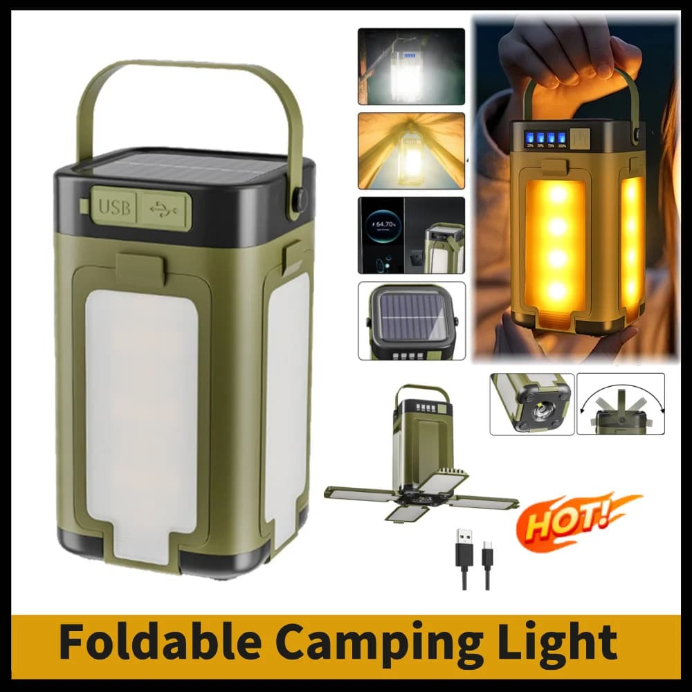Lanterna Ricaricabile con Power Bank, Lanterna Solare da Campeggio Impermeabile, Torcia Portatile LED, Luce per Tenda da Campeggio ed Escursionismo