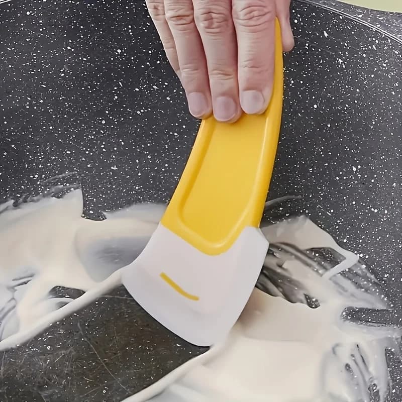 1 piece yellow silicone kitchen scraper, for cleaning the bottom of pots and pans, soft spatula, heat-resistant scraper, kitchen tool
