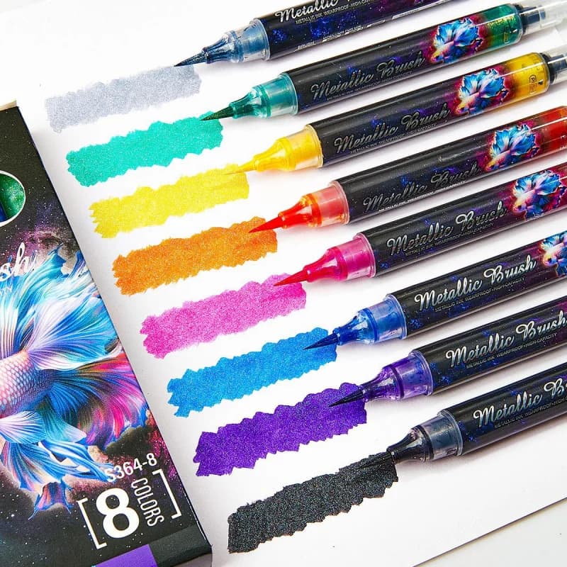 8 Colors Metallic Glitter Brush Pen Soft Art Marker Paint Pens Set for Drawing,Writing,Calligraphy Paintingbrush Art Supplies