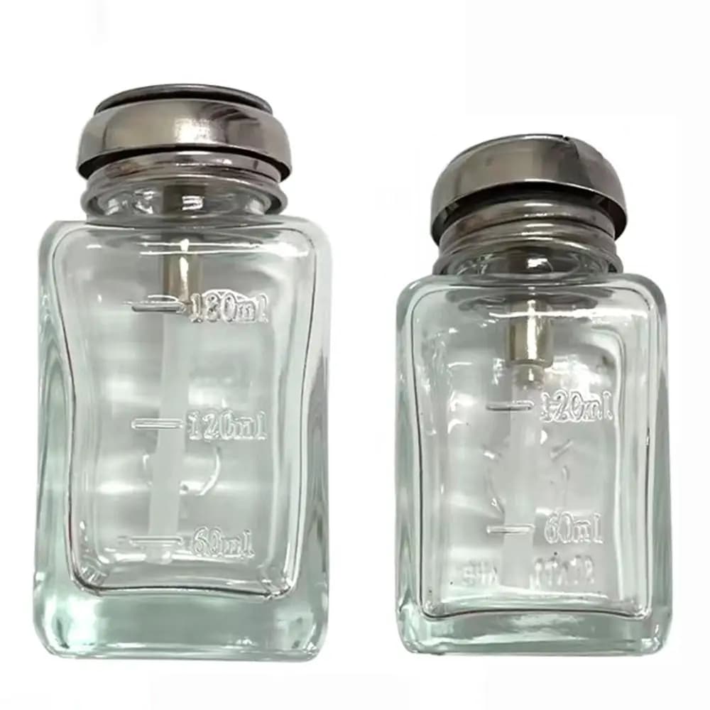 180ml/120ml Push Down Pompa Dispenser di Vetro Trasparente Trasparente Bottiglia Riutilizzabile Anticorrosione Addensare Smalto per Unghie Bottiglia di Rimozione da Viaggio