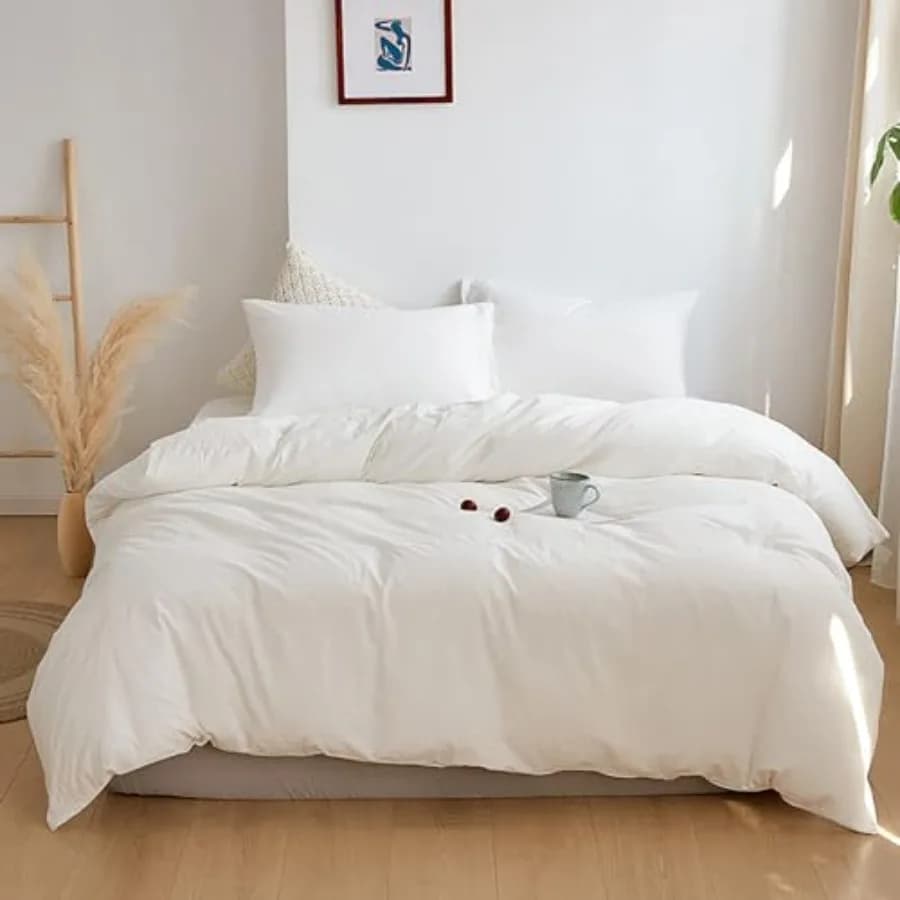 Set Copripiumino Bianco, Set Biancheria da Letto Bianca, Trapunta Semplice e Confortevole, Traspirante, Morbida, Set Biancheria da Letto per Hotel
