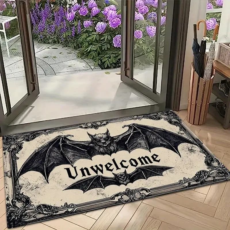 VIKAMA Retro Gothic Bat Doormat, Washable and Non-Slip, Entryway Door Mat for Kitchen Bedroom, Halloween Home Decor