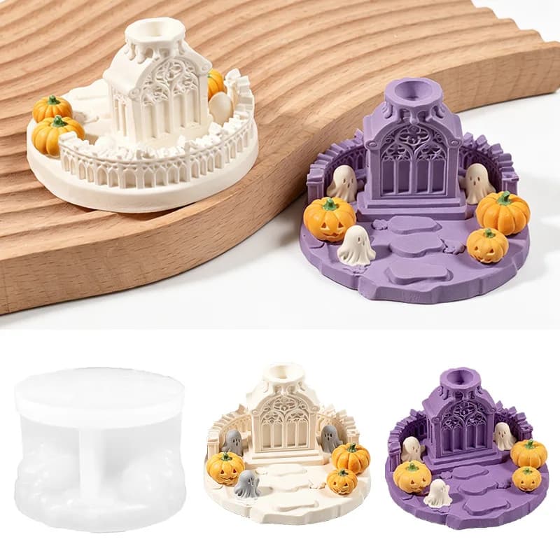 Halloween Sacrificial Altar Silicone Mold DIY Ghost Pumpkin Altar for The Dead Candle Holder Plaster Cement Epoxy Resin Mold