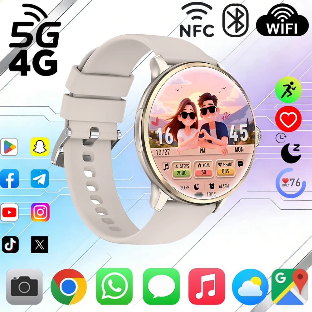 Smartwatch 4G/5G 1,65 pollici 480*480 AMOLED Batteria 850mAh Fotocamera 200W WIFI App Google GPS Bluetooth Assistente
