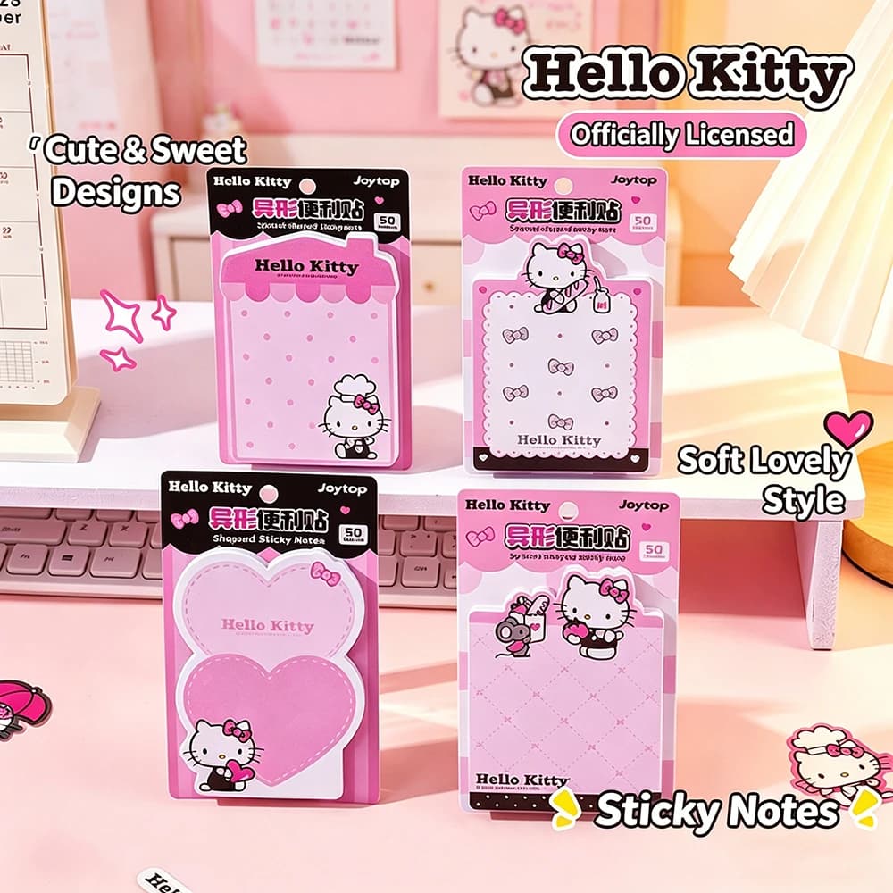 Genuine Hello Kitty Sticky Note 50Pcs Cartoon Kt Cat Self-Adhesive Memo Pad For Textbook Marking Homework Notes Classroom Study