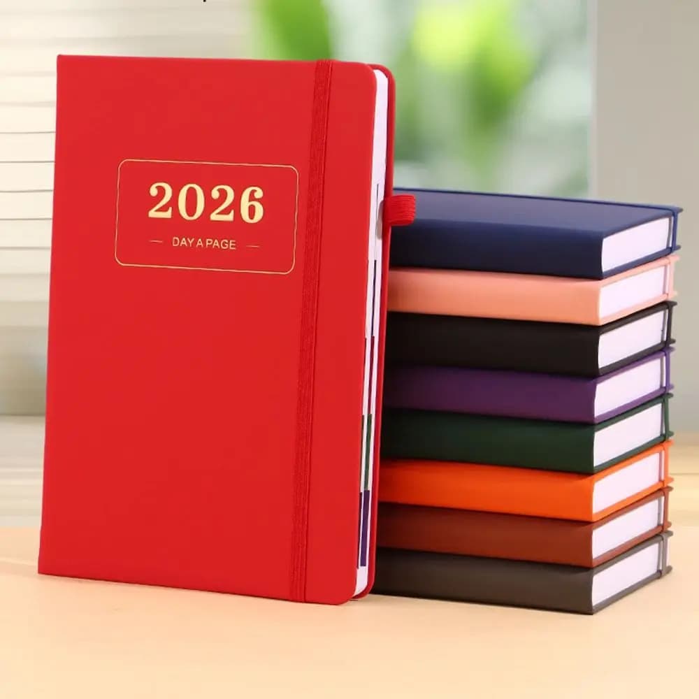 Agenda in Pelle PU A5 2026.1.1-2026.12.31, Taccuino Impermeabile con Apertura a 180 Gradi e 12 Separatori Mensili