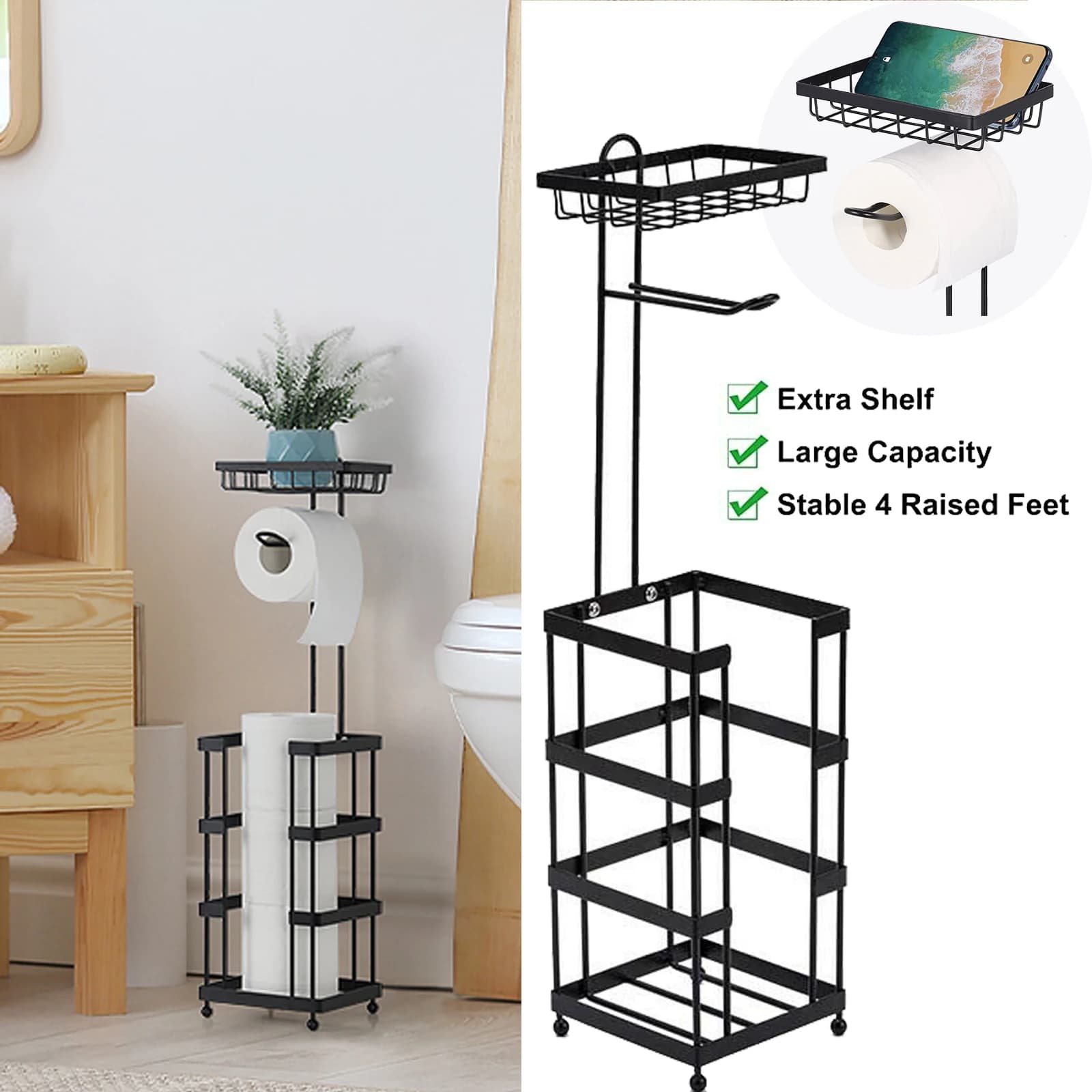 Dispenser indipendente del supporto dello scaffale del tessuto del supporto della carta igienica con lo scaffale di immagazzinaggio