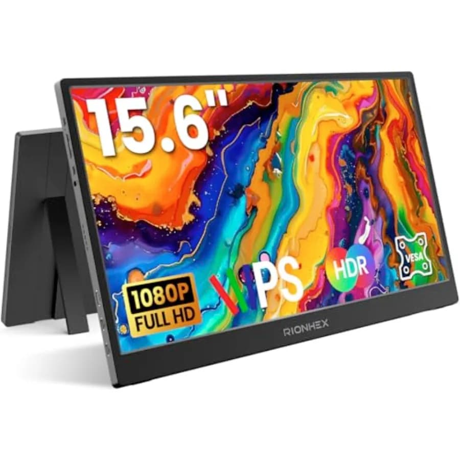 Monitor portatile per viaggi e ufficio, schermo IPS HDR ultrasottile da 15,6 pollici 1080P con USB-C/HDMI, supporto integrato e VESA