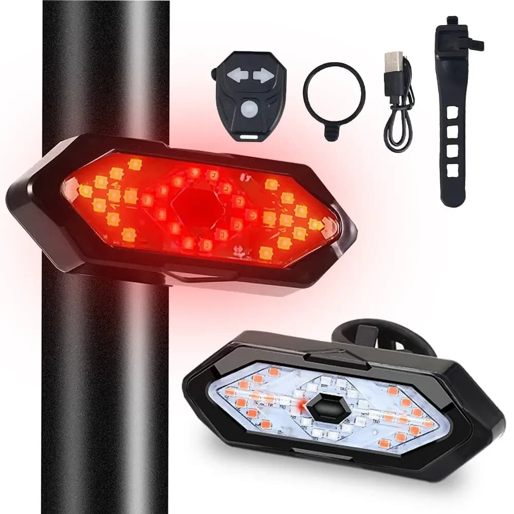 Luce Posteriore per Bicicletta con Indicatori di Direzione, Telecomando, Ricaricabile USB, Lampada LED Wireless di Avvertimento