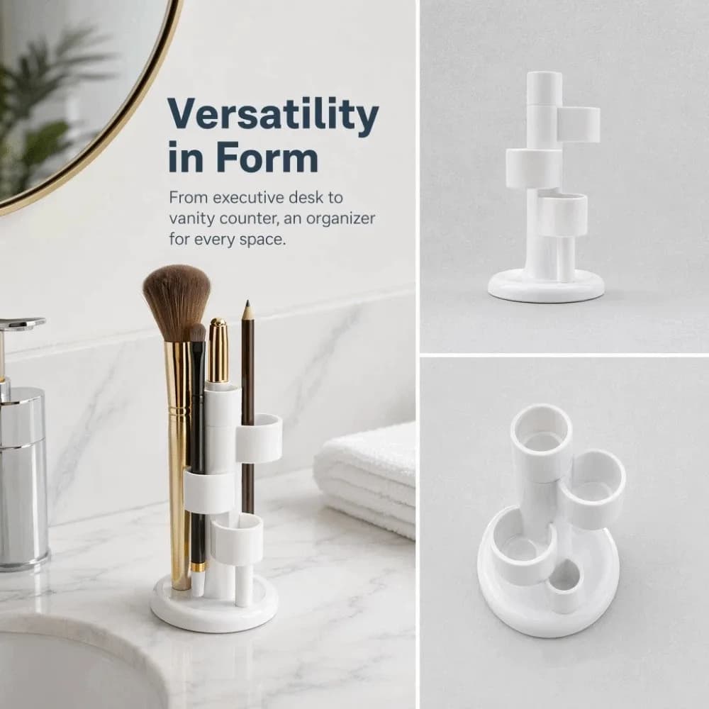 Multi‑Purpose Rotating Pen Rack 360 Degrees Rotating 4 Holes Toothbrush Holder Light Luxury White Makeup Brush Storage Rack