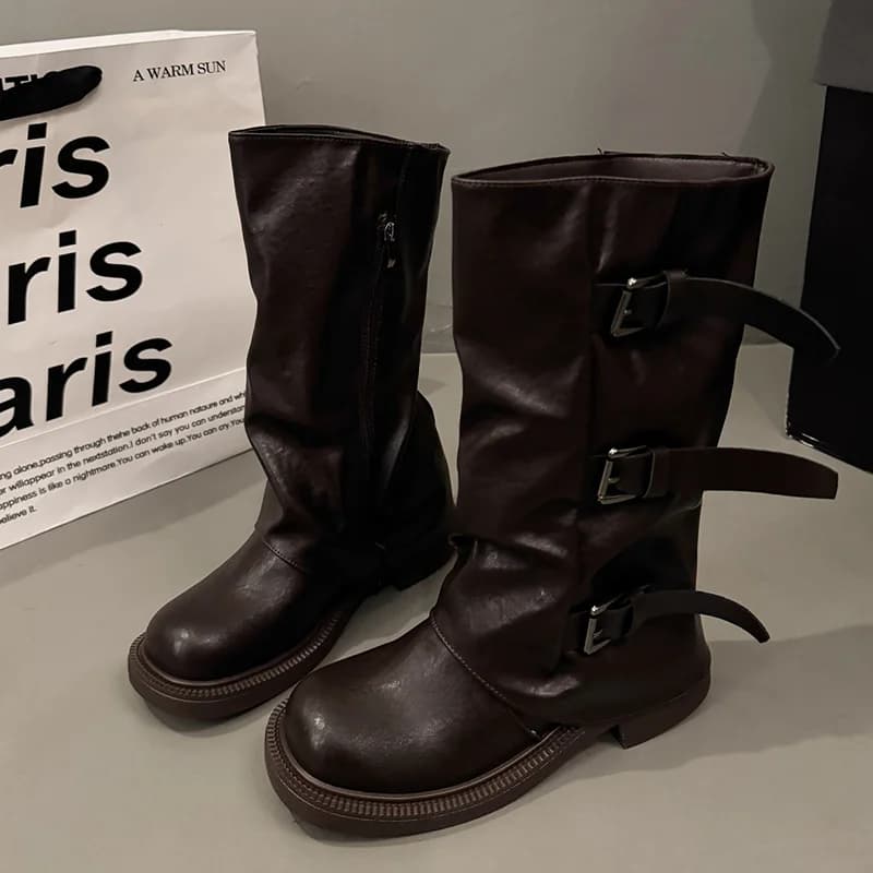 Long Women Boots Designer Heels Knee High Shoes 2025 Fashion Winter Motorcycle Boots New Retro Goth Trend Chelsea Mujer Botas