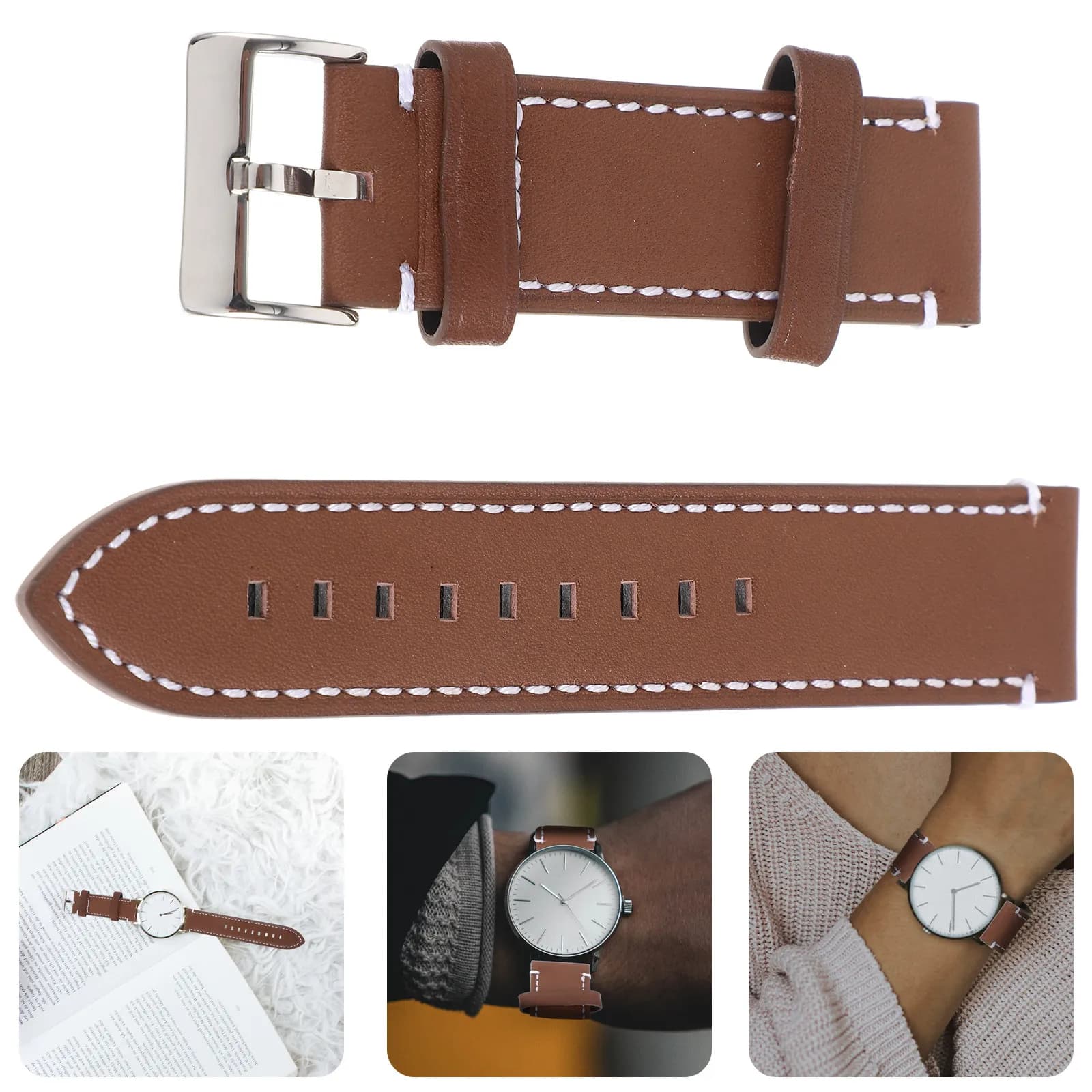 Cinturino per Orologio Robusto da 24 mm per Uomo, Fodera in Nabuk Nero, Resistente all'Acqua, Chiusura con Fibbia Regolabile