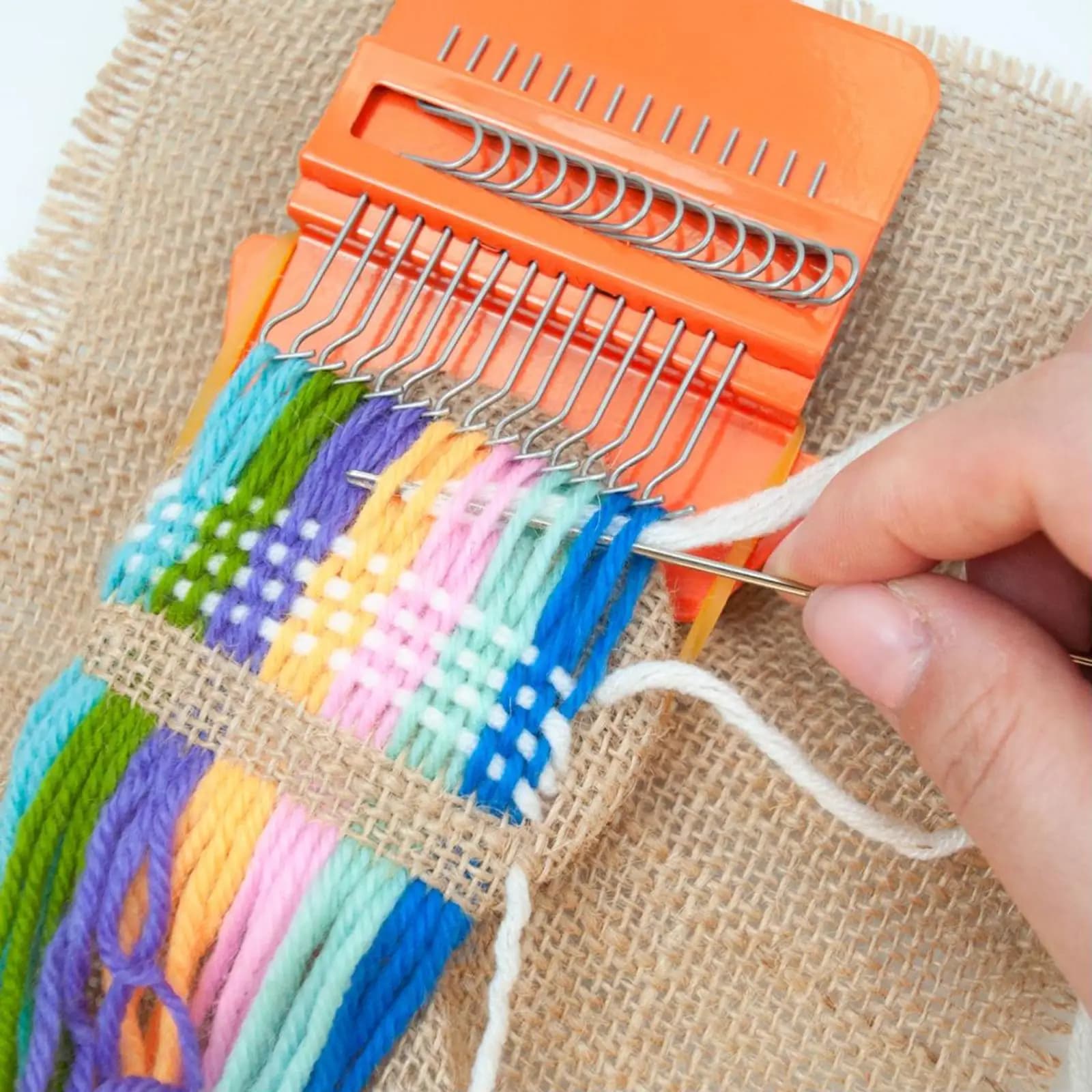 Weaving Loom Tool Set for Kids Beginner Darning Knitting Repair Clothes Jeans with Crochet Hooks Portable Tabletop Wood Craft