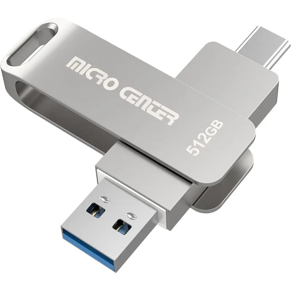 Chiavetta USB 3.2 da 512GB a Doppia Interfaccia, Type-C e OTG Type-A, 400MB/s, Design Girevole in Metallo per Archiviazione su Android, PC e Tablet