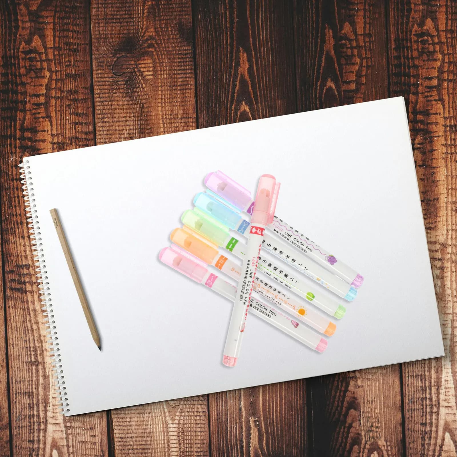 Set di 6 penne curve, evidenziatori a pigmenti a base d'acqua, colori a lunga durata per appunti di studio, lavoro d'ufficio, studenti