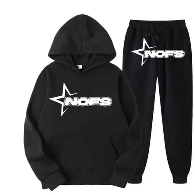 Men 2Pcs Hip Hop Five-Point、LetterTracksuit Star NOFS Graphic Hoodie Drawstring Jogger Pants Oversized Urban Street Sport Outfit