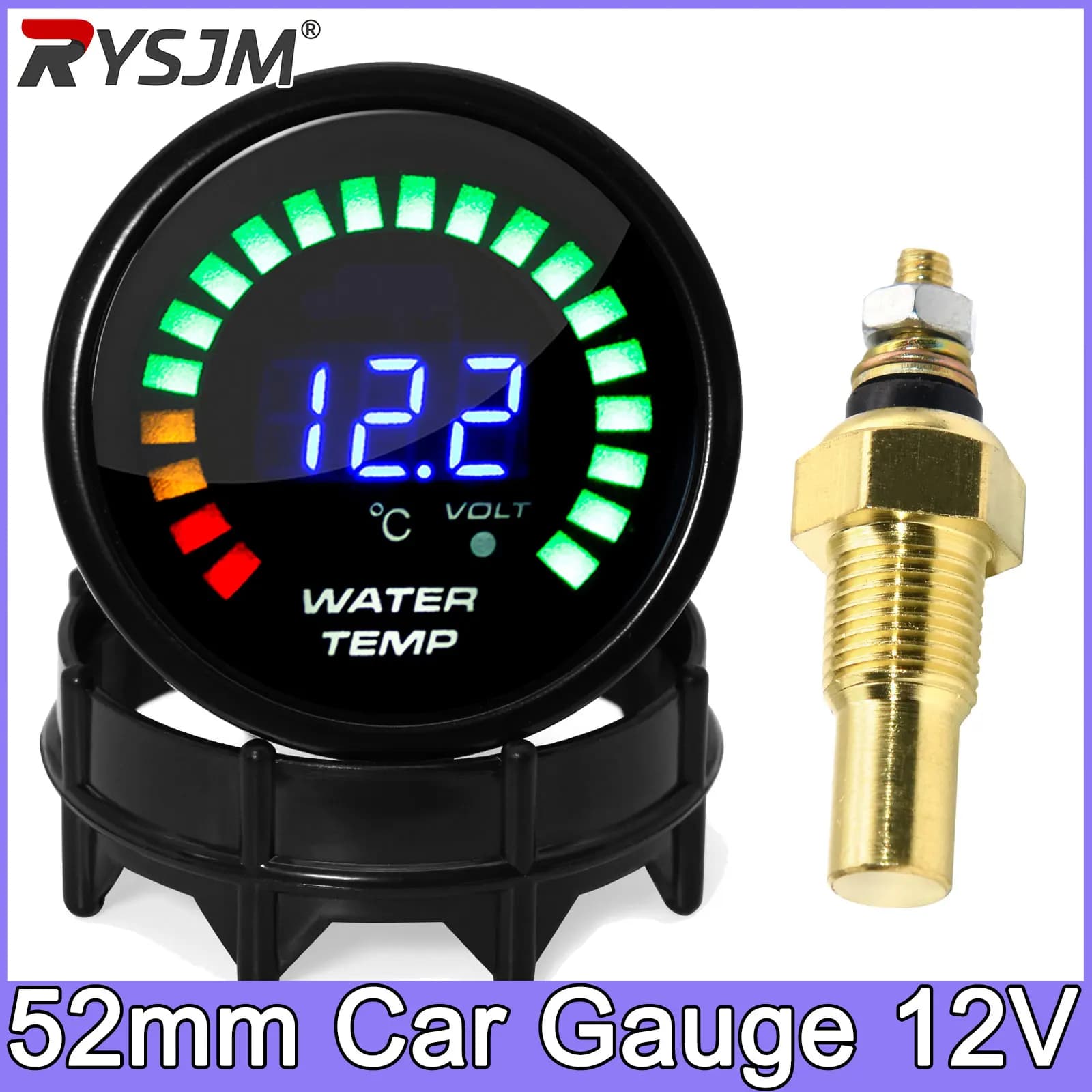 Indicatore di Temperatura dell'Acqua 20~150 Celsius, 52mm, 20 LED, con Sensore di Temperatura del Liquido di Raffreddamento 10mm, Strumento di Misurazione per Auto