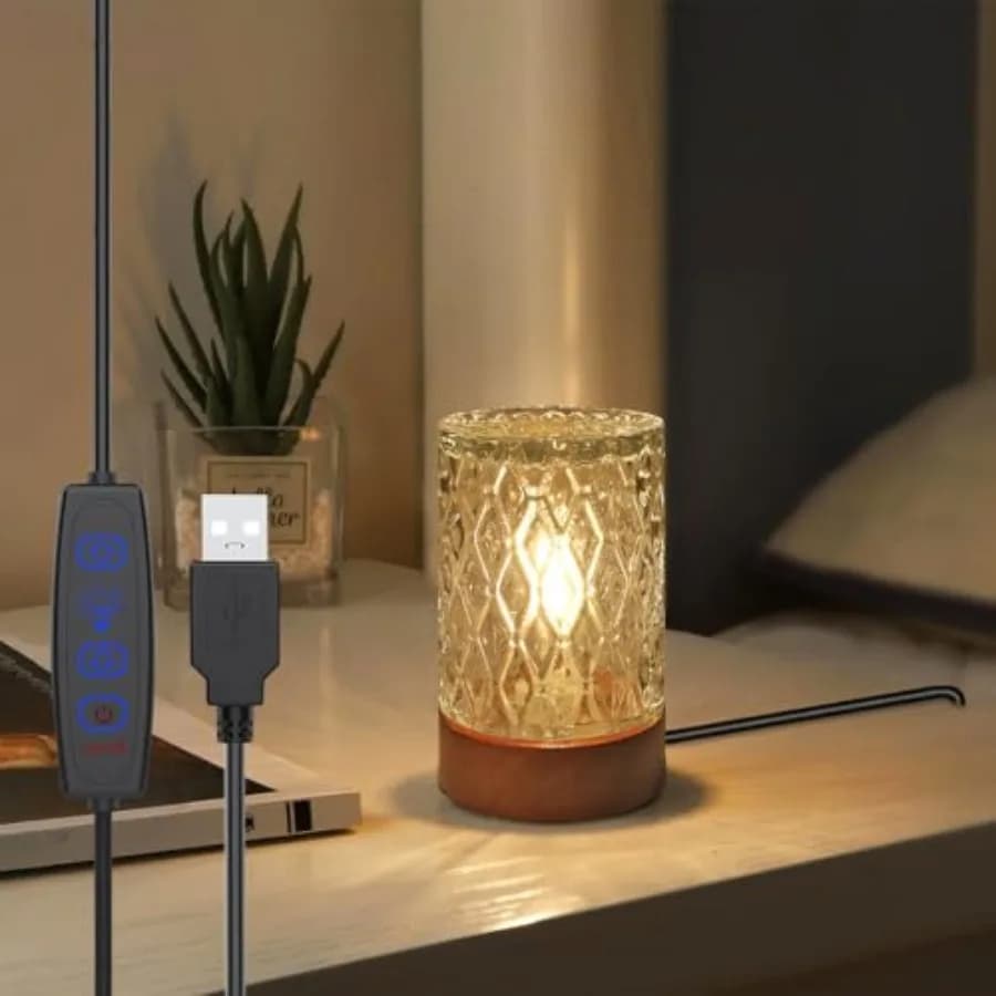 Mini Soft Warm LED Night Light, Dimmable Bedside Lamp Small Nightstand Glass Lamps Desk Reading Light for Bedroom, Living Room,