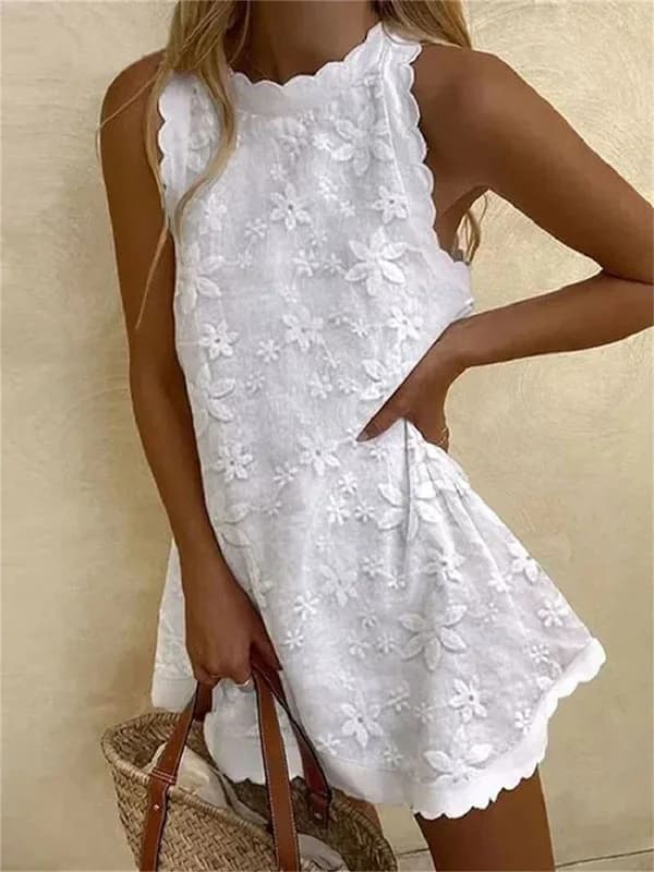 Lolita Summer Casual Loose Women's Dress Tank Top Skirt A-Line Polyester Fabric No Sleeve Pure Color Loose Waist Half High Neck