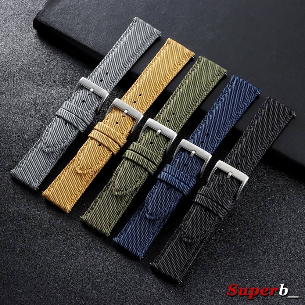 20mm 22mm Waterproof Sport Sailcloth Watch Strap Two-Sided Nylon Watchband Quick Release Band Grey Black Blue Wristband for Men