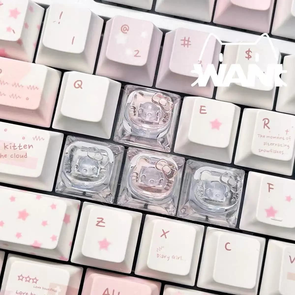Keycaps Trasparenti a Forma di Testa di Gatto Cartone Animato Anime, per Tastiera Meccanica con Aumento Altezza Tasti