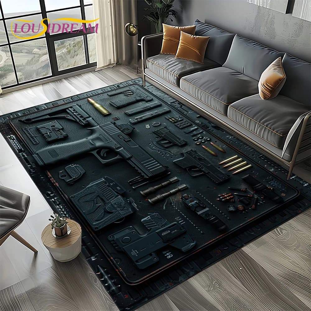 2025 New Retro Guns Pistol Ammunition Bullet Cartridge AK M4 Rug Carpet for Living Room Bedroom Decor,Non-slip for Sofa Doormat