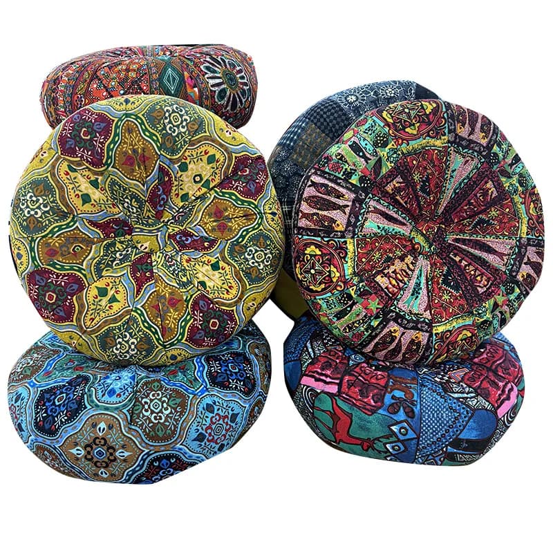 Round Pumpkin Floor Cushion Moroccan Style, Thick Handmade Linen Color Block Pillow for Bedroom Sofa Yoga Meditation