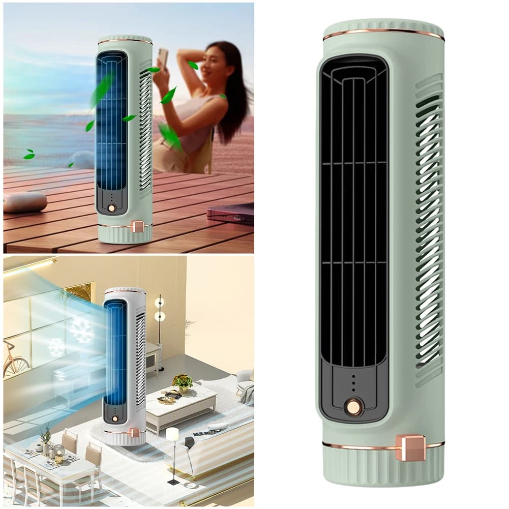 Ventilatore a torre Ricarica USB Condizionatore d'aria portatile Ventilatore verticale elettrico Ventilatore estivo senza lama per la camera da letto di casa