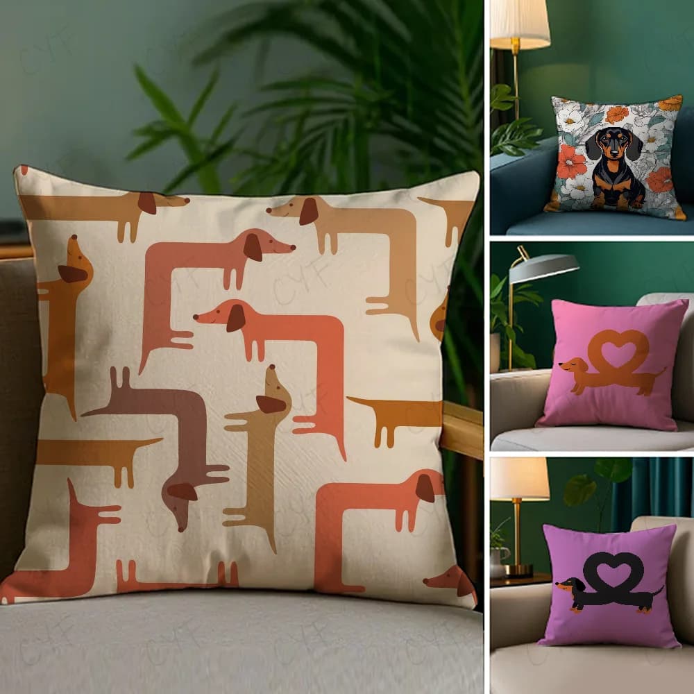 Fodera per cuscino decorativa a doppio lato con motivo a cane bassotto, graziosa federa con motivo animale, elegante per divano e soggiorno
