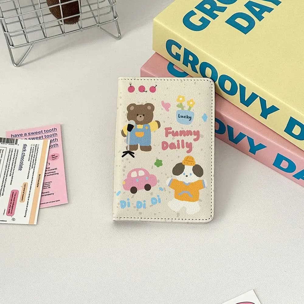 Simpatico porta passaporto in pelle PU Portafoglio multifunzione per carte di credito in cartone animato Borsa per passaporto portatile ultrasottile