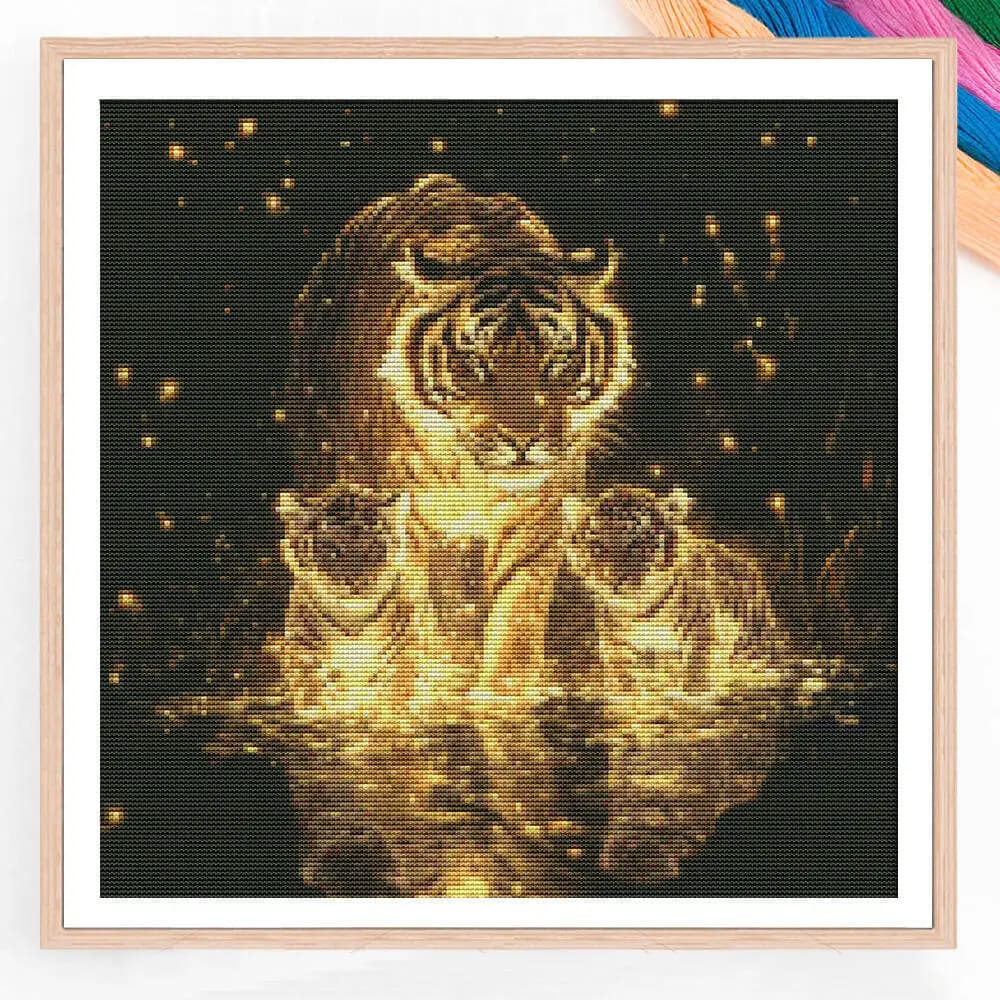 Full Embroidery 11CT Animal Tiger Family Forest Night Cross Stitch Cotton Thread Printed Art New Gift Home Decoration