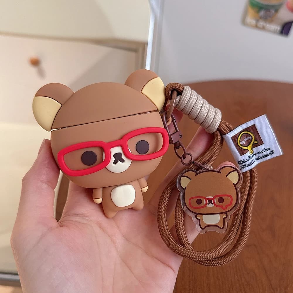 Custodia Protettiva Morbida 3D a Forma di Orsetto Rilakkuma Cartone Animato per Auricolari Wireless Bluetooth Airpods 1 2 3 4 Pro 2 3