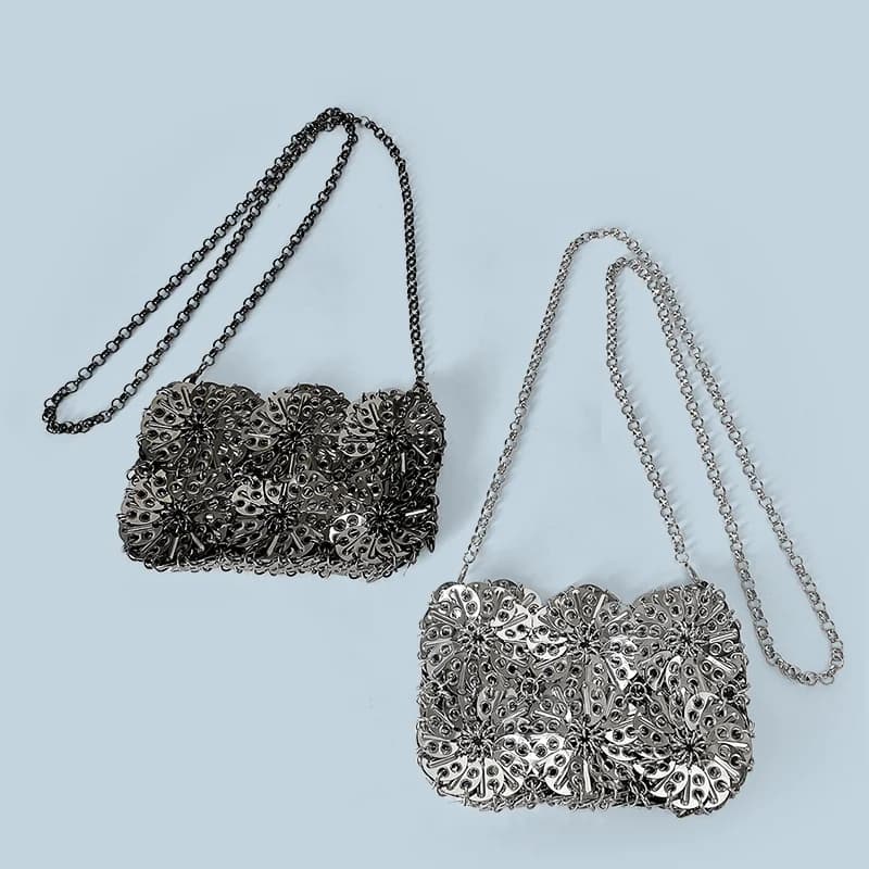 2024 Nuova borsa per armatura con chiusura in metallo alla moda Borsa a catena cava con fiore Borsa a tracolla singola fatta a mano