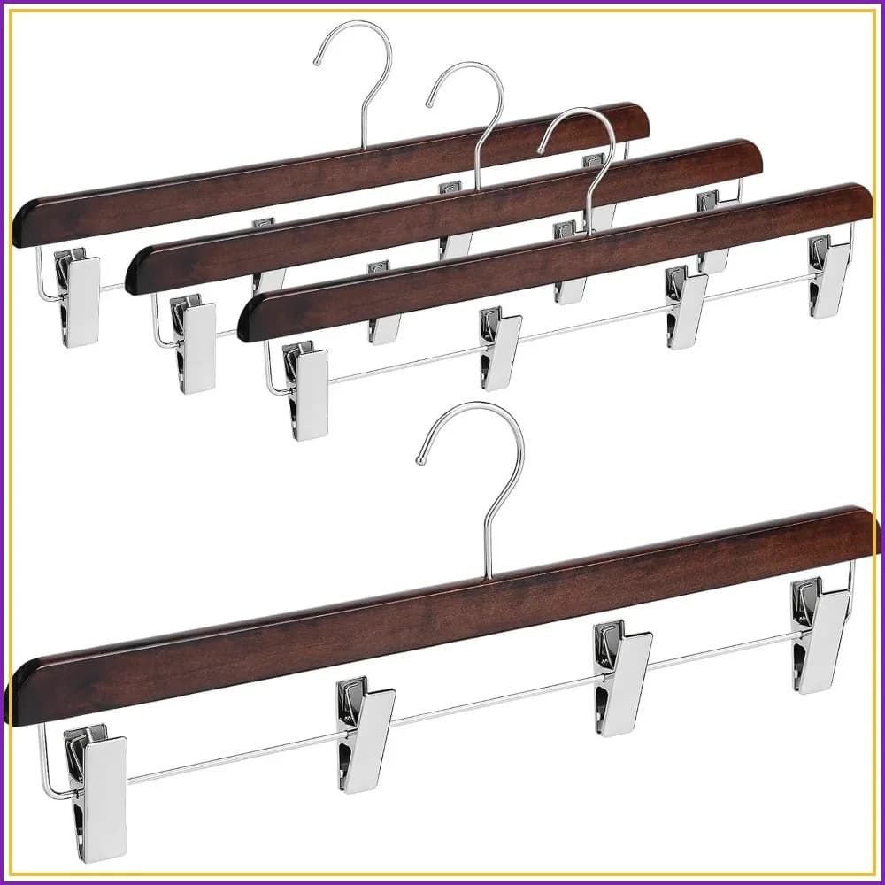 4 Pcs 20 Inches Wooden Heavy Duty Kilt Hangers with 4 Clips for Skirt Pant Trousers Shorts Jeans - Nut Brown