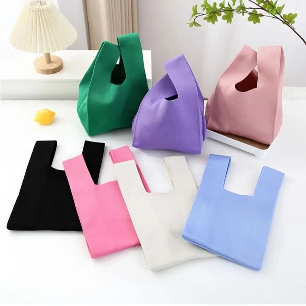 Borsa a mano lavorata a mano in tinta unita borsa da polso Mini nodo da donna borsa a mano Casual borse per la spesa riutilizzabili per studenti